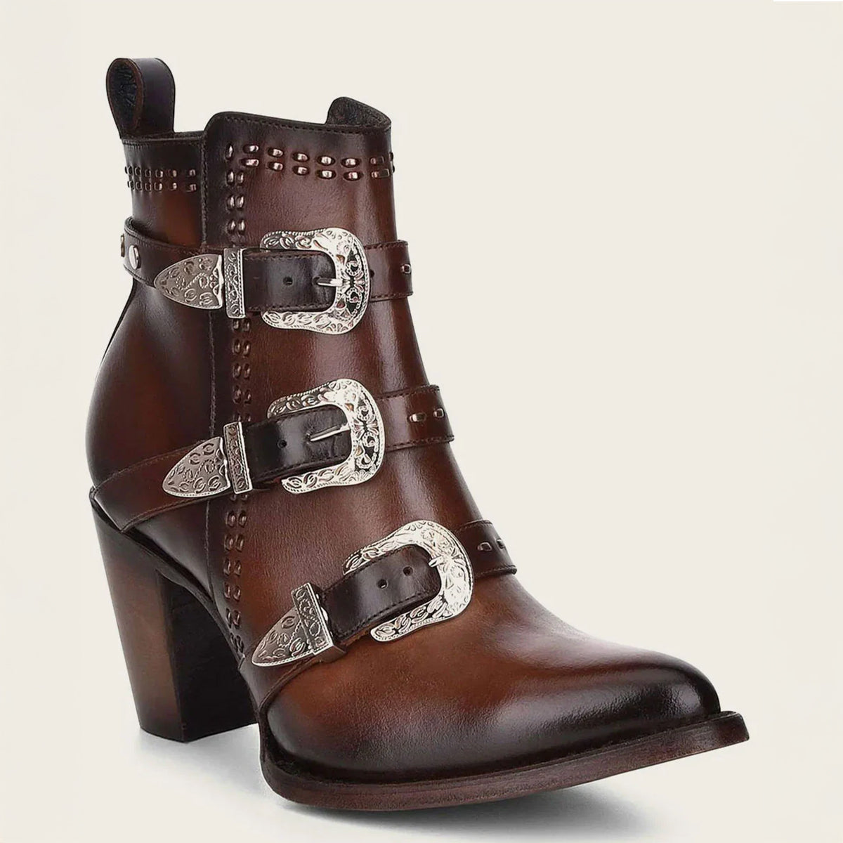 Women's Brown Strap Ankle Booties with Round Toe