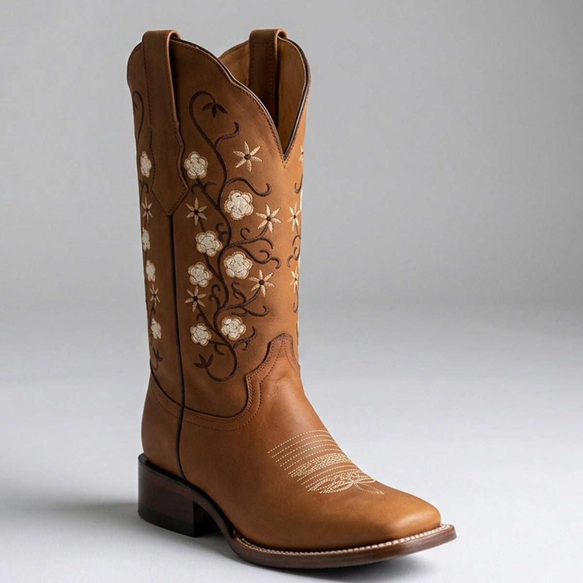 Botas Vaqueras Doble R Dalia Floral con Punta Cuadrada para Mujer
