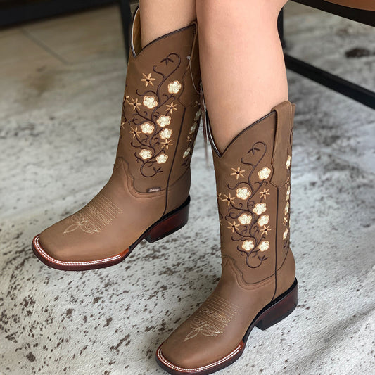 Botas Vaqueras Doble R Dalia Floral con Punta Cuadrada para Mujer