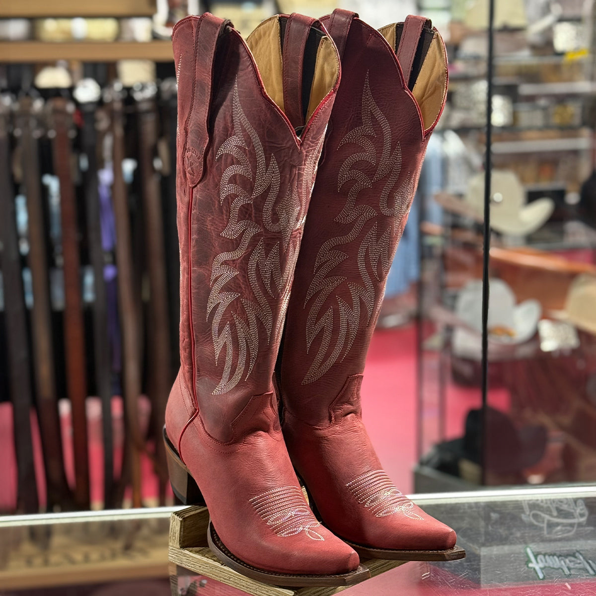 Women's Desert Red Knee-High Snip-Toe Boots