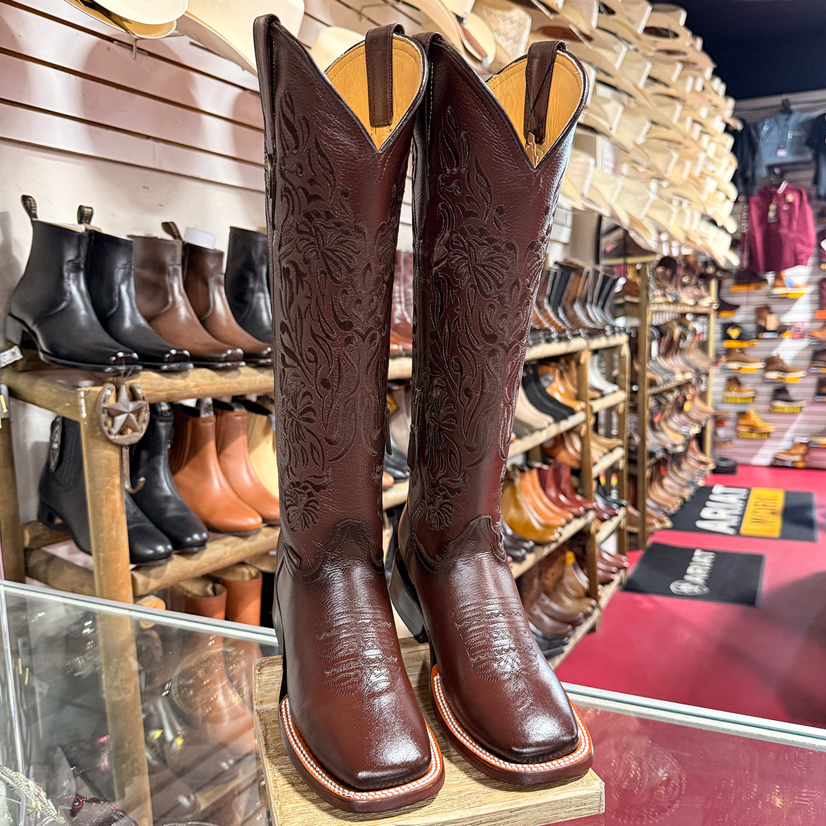 Doble R Valencia Flother Café 16-Inch Tall Square-Toe Cowgirl Boots