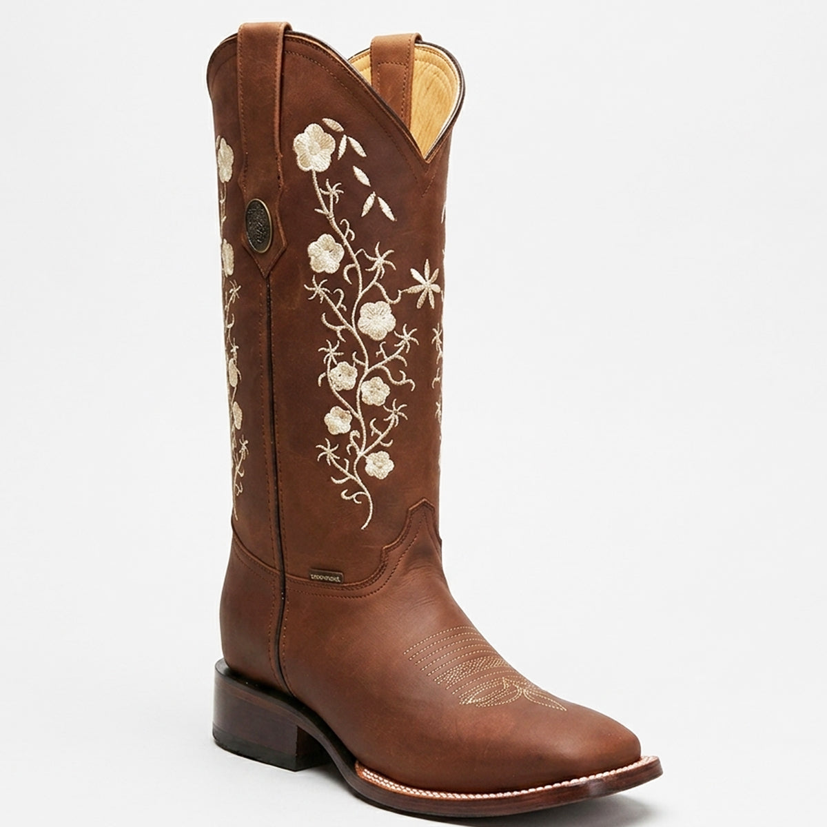 Doble R Dalia Cobre Floral Embroidered Square-Toe Cowgirl Boots