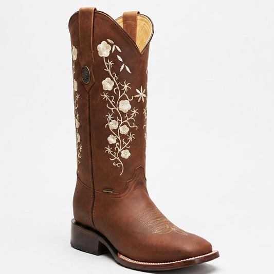 Doble R Dalia Cobre Floral Embroidered Square-Toe Cowgirl Boots