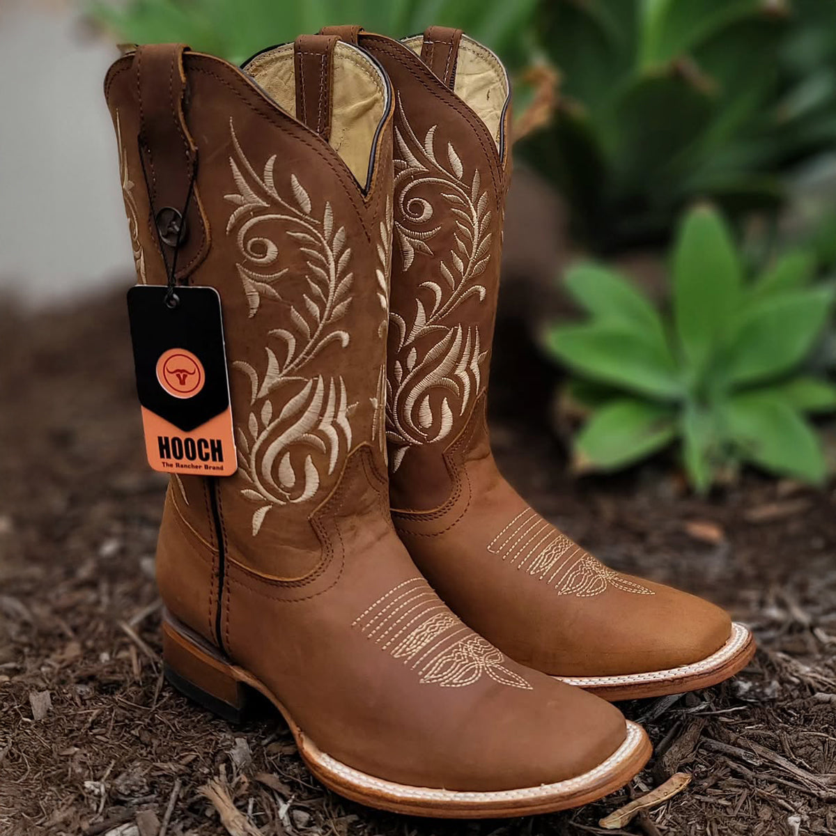 Tan Square-Toe Cowgirl Boots