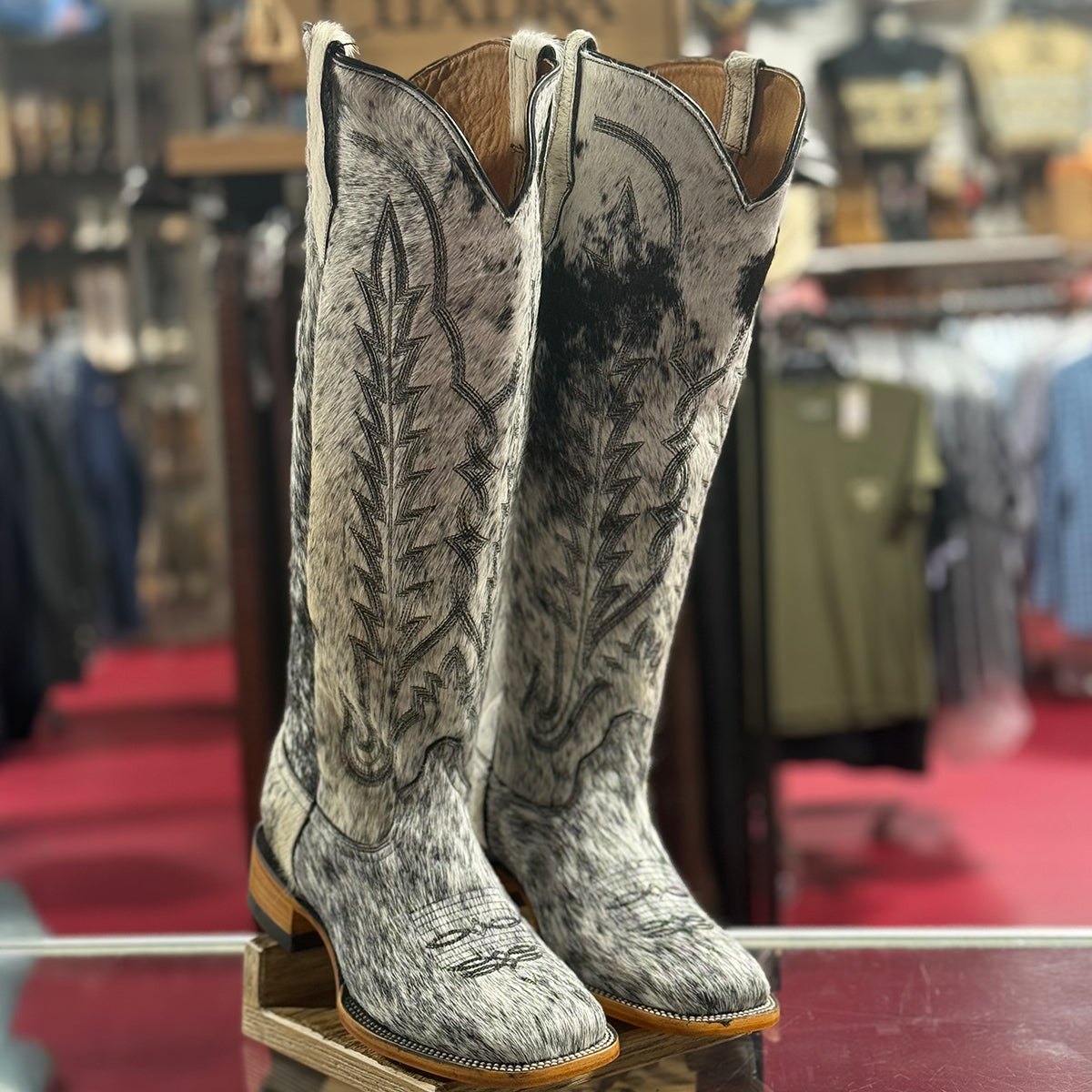 Women's Milky Hair-On Hide Square-Toe Boots