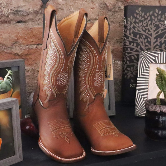 Abolengo Indiana Brown Square-Toe Western Cowgirl Boots