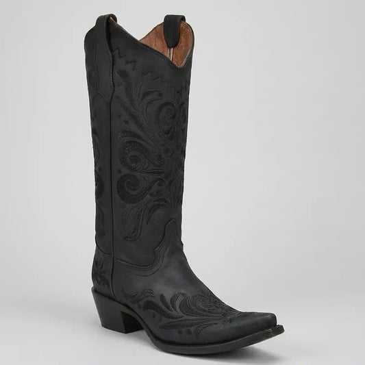 Corral Women's Black Embroidered Snip Toe Cowgirl Boots