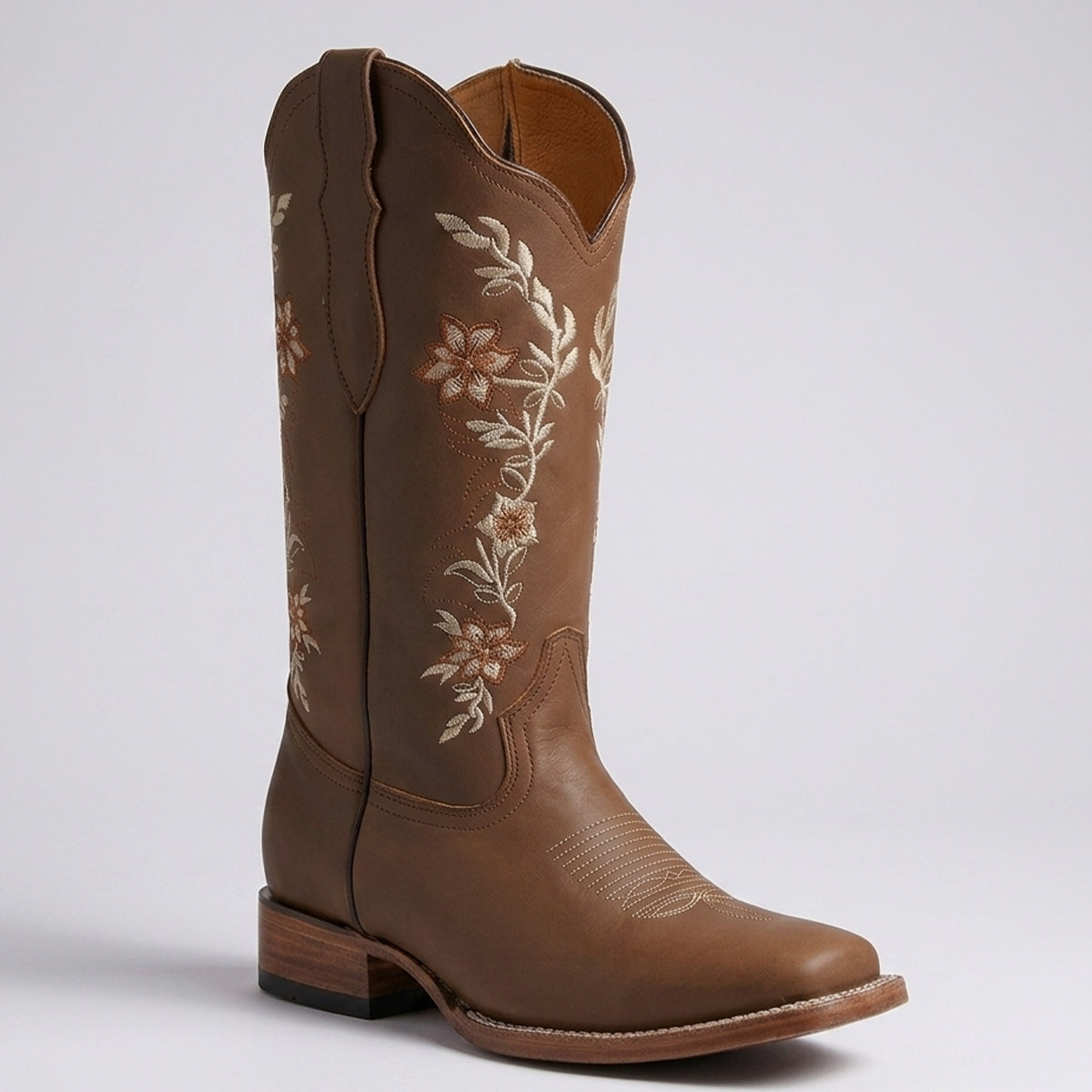Tang Floral Embroidered Square-Toe Western Cowgirl Boots