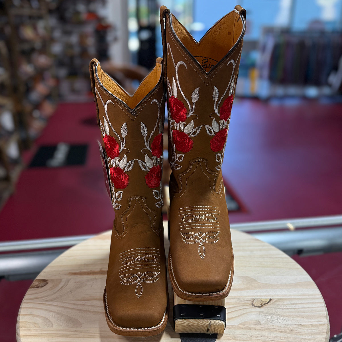 Red Rose Cowgirl Boots with Square Toe