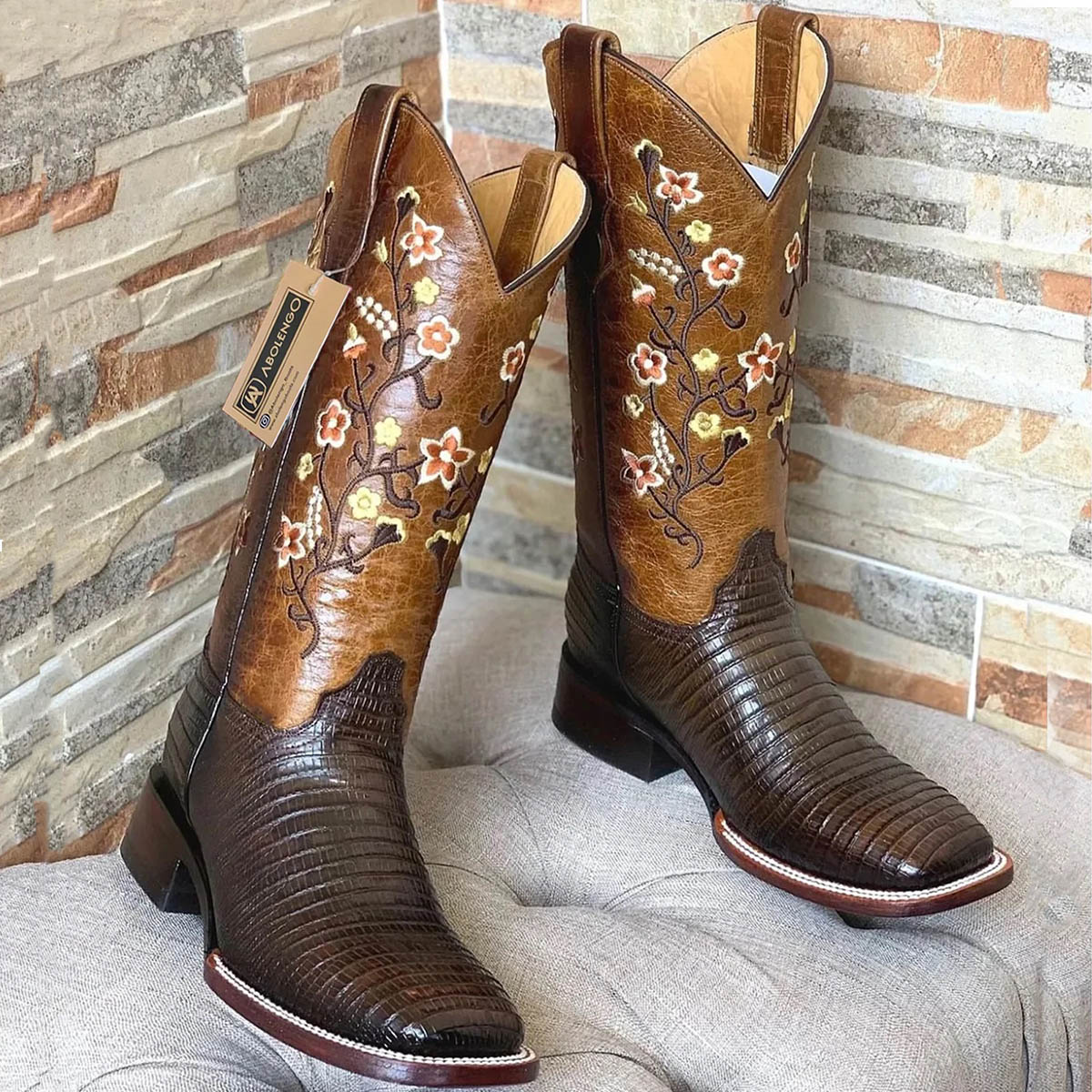 Lizard Print Square Toe Cowgirl Boots