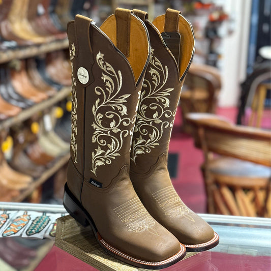 Doble R Melisa Women's Brown Embroidered Square-Toe Boots