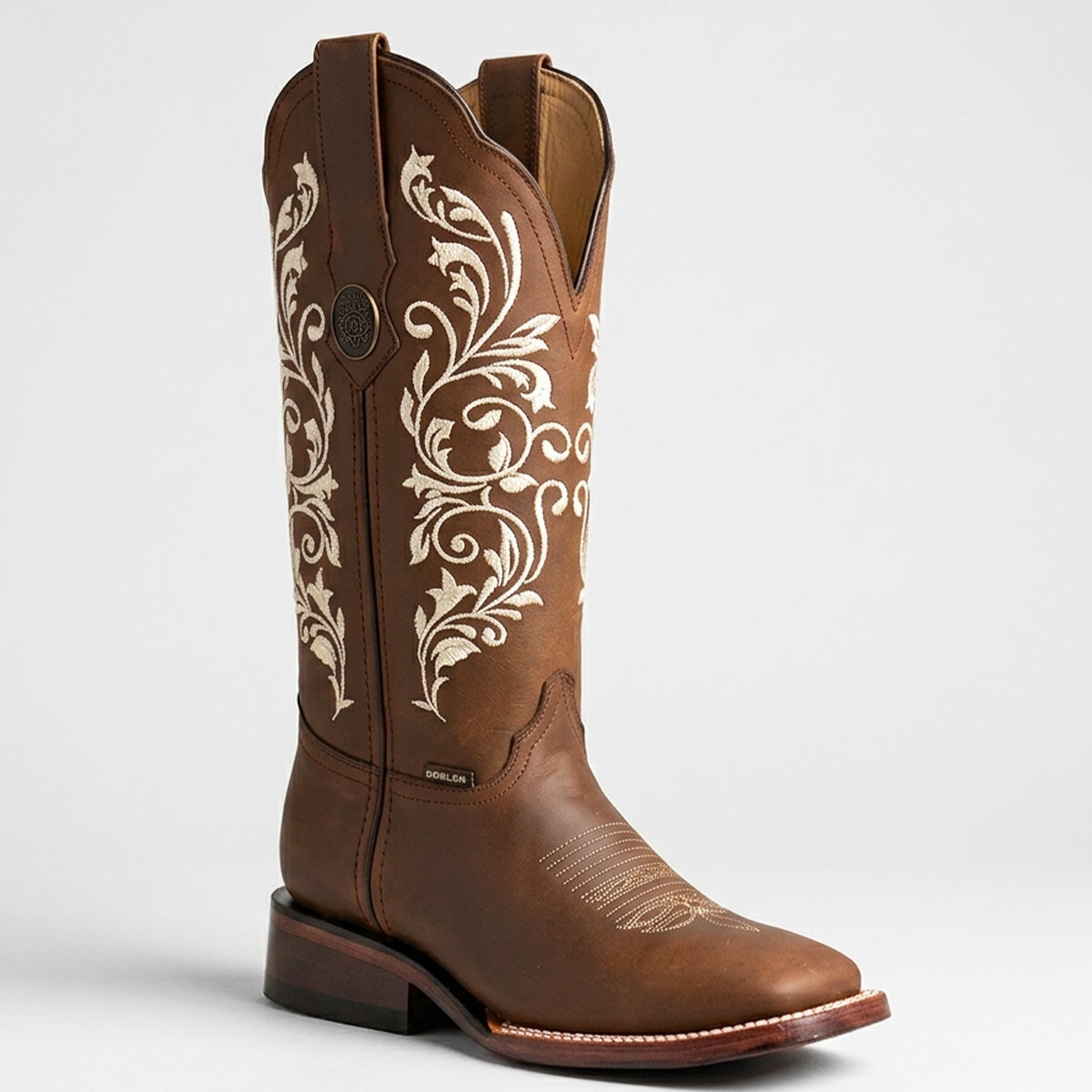 Doble R Melisa Women's Brown Embroidered Square-Toe Boots
