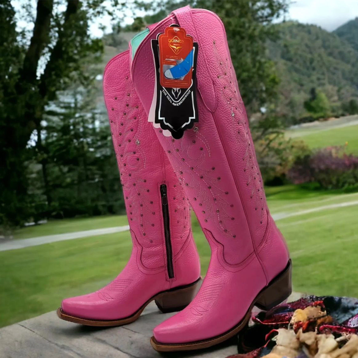 Tall Pink Cowgirl Boots with Snip-Toe Design