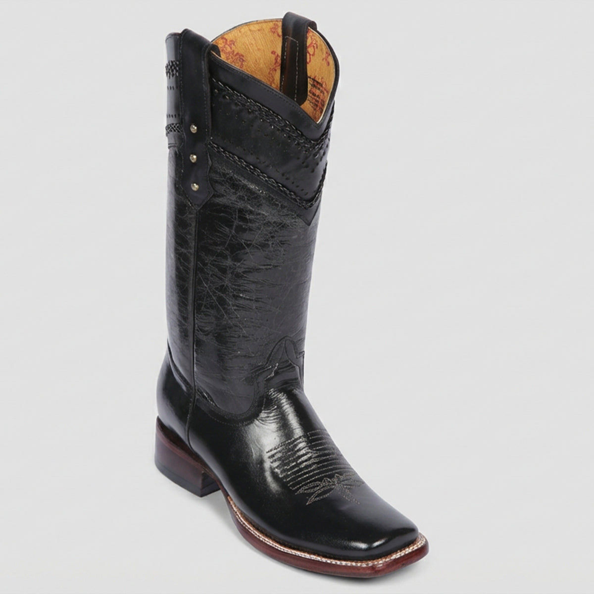 Women's Black Cowgirl Boots with Removable Harness and Square Toe
