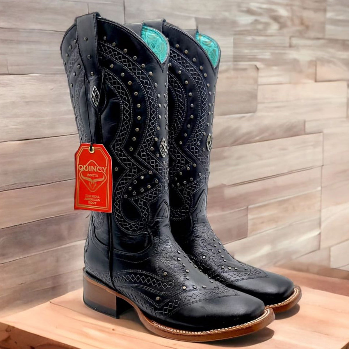 Ranchera Black Square-Toe Cowgirl Boots