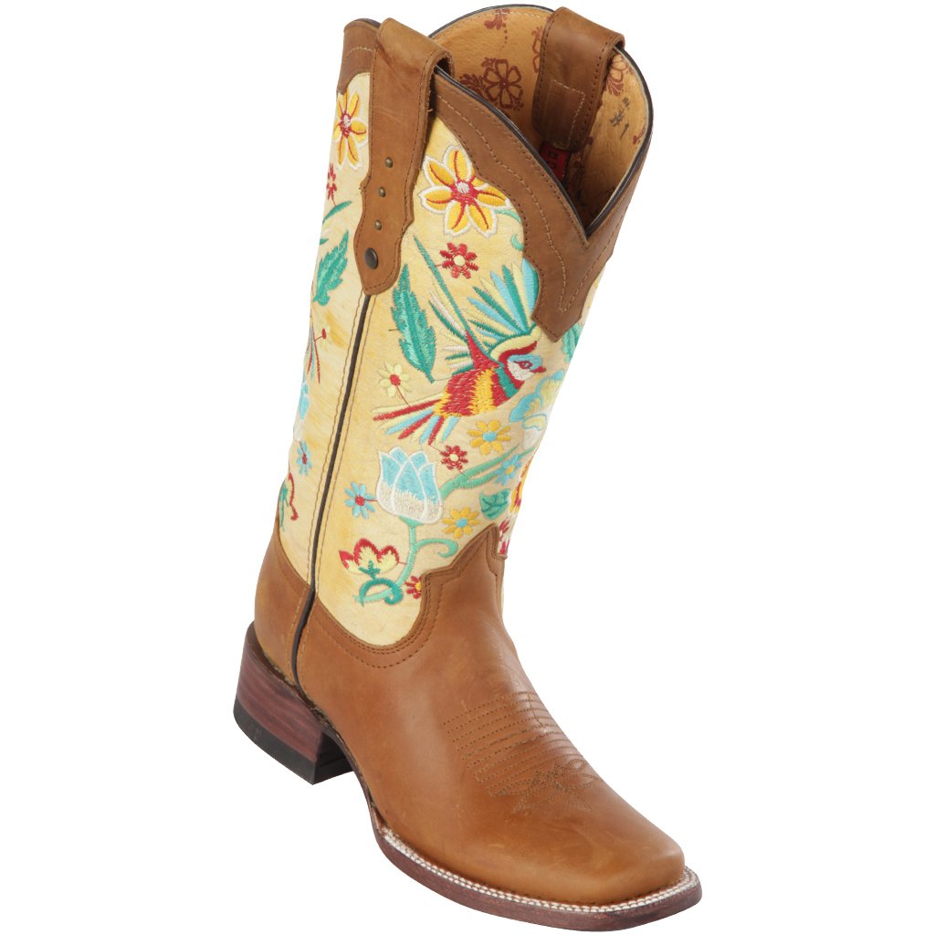 Hummingbird Floral Cowgirl Boots with Square Toe