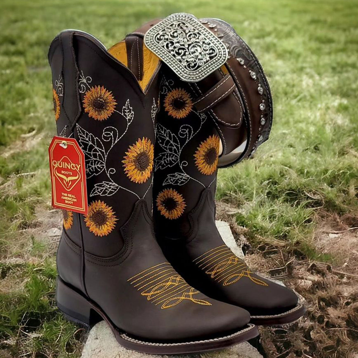 Women's Sunflower Western Cowboy Boots with Square Toe