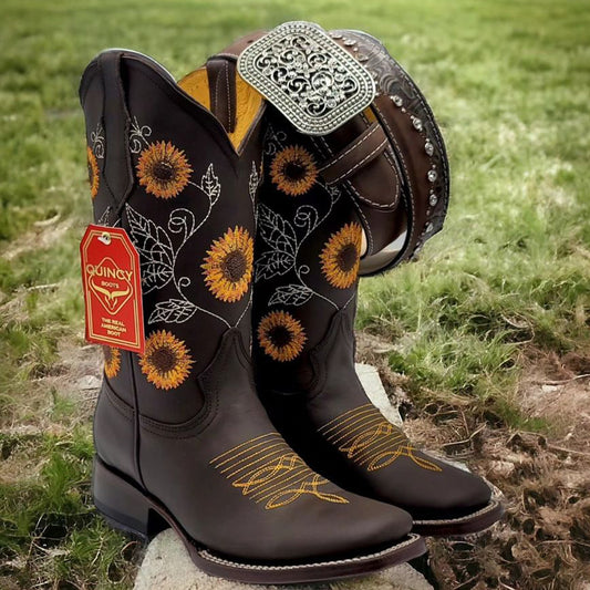 Women's Sunflower Western Cowboy Boots with Square Toe