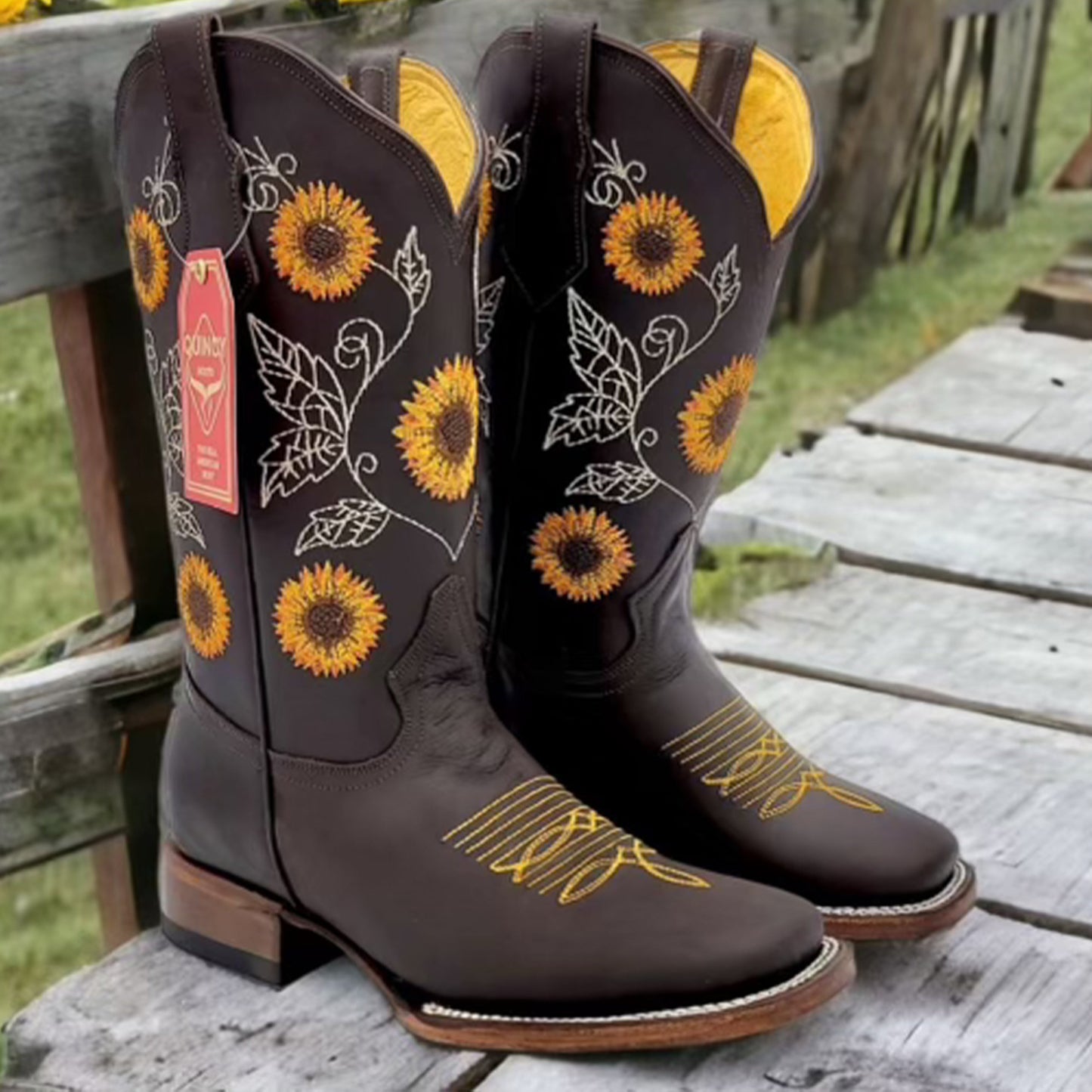 Women's Sunflower Western Cowboy Boots with Square Toe