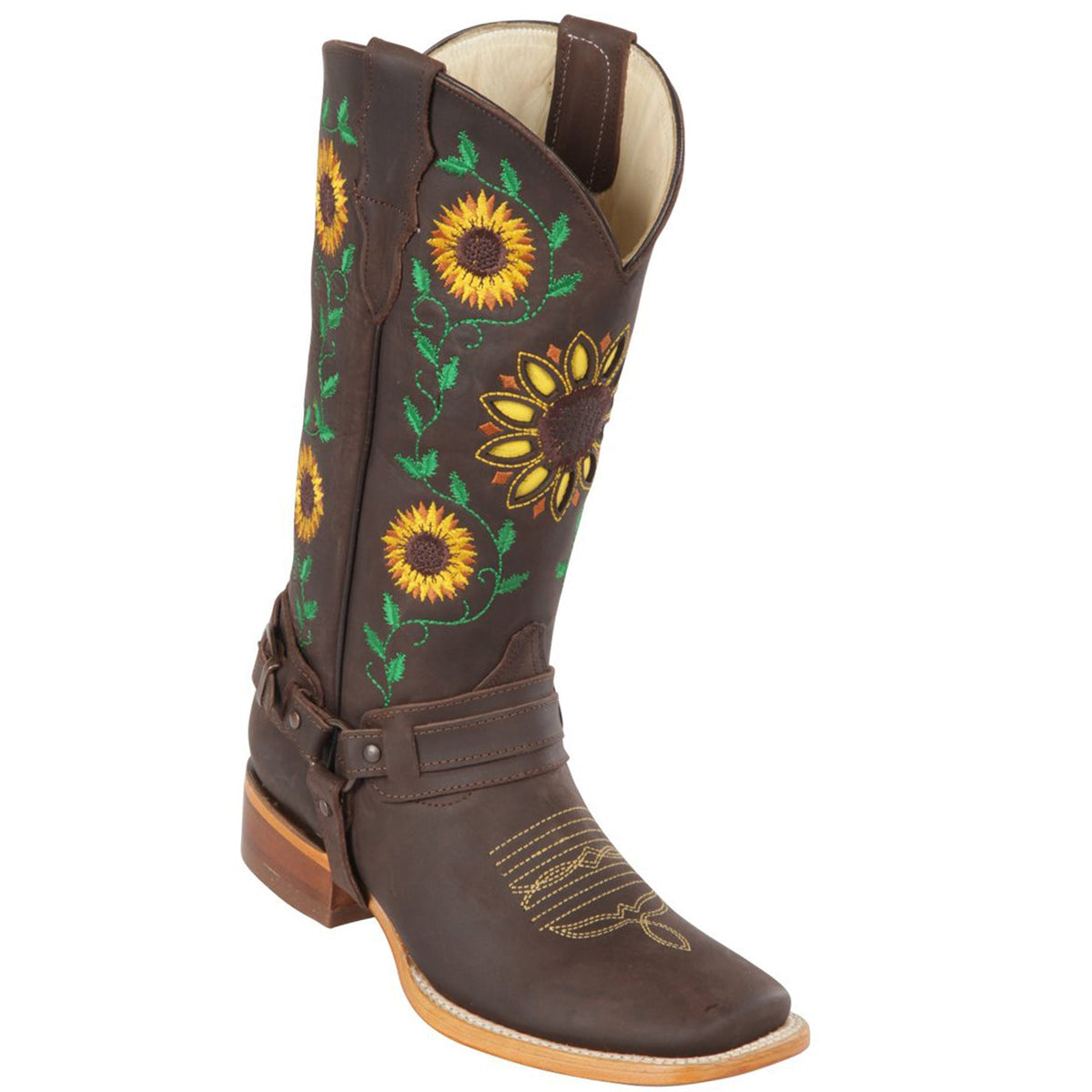 Women's Chocolate Sunflower Western Boots with Stylish Square Toe