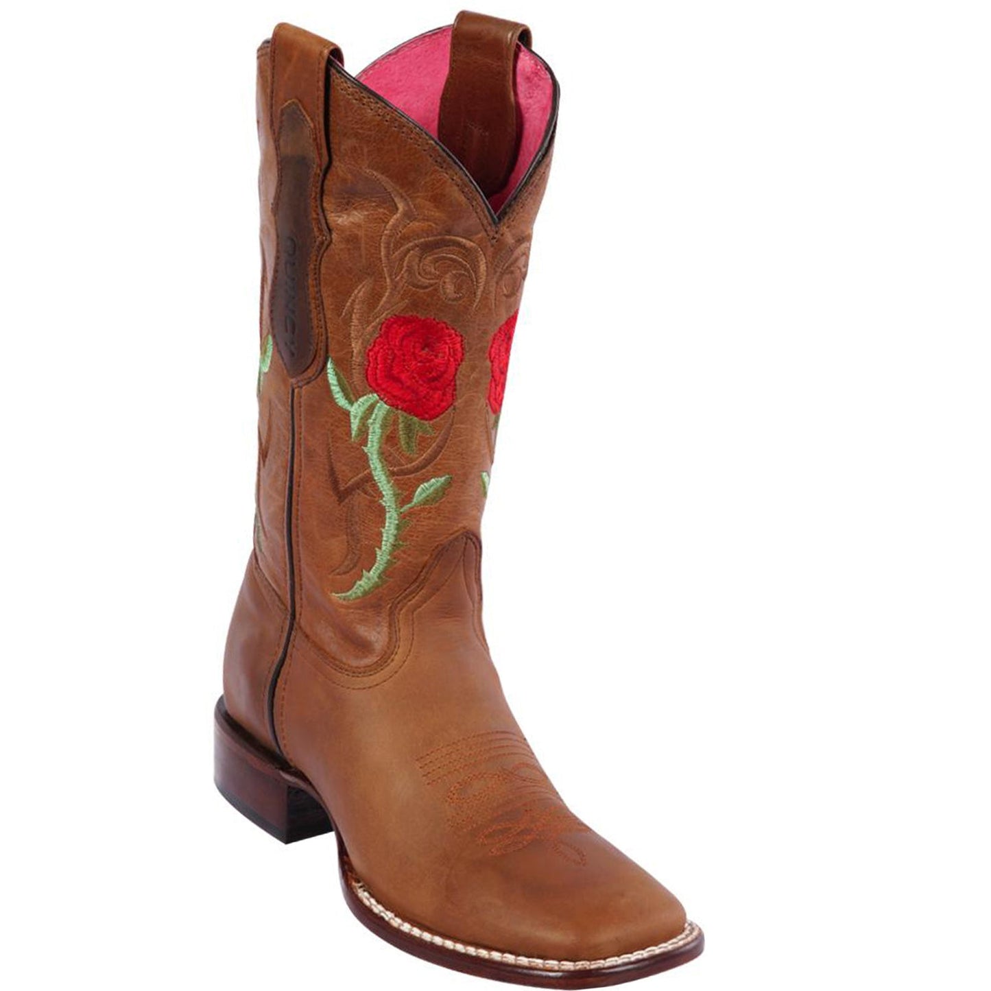 Red Rose Square-Toe Cowgirl Boots