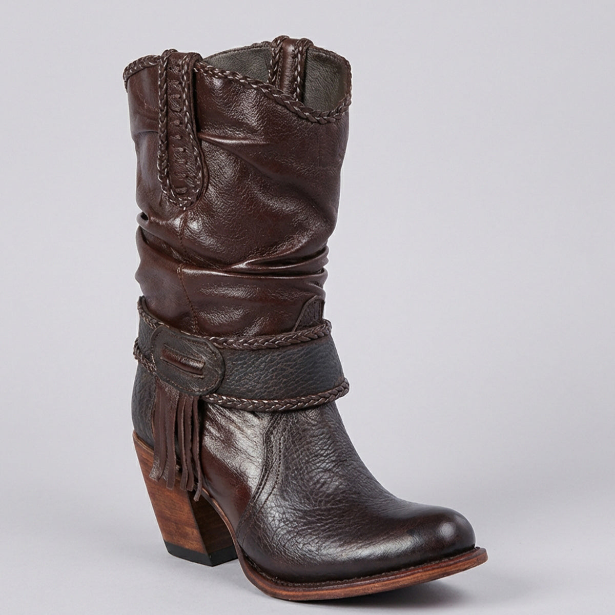 Women's Brown 8-Inch Short Cowgirl Boots with Round Toe