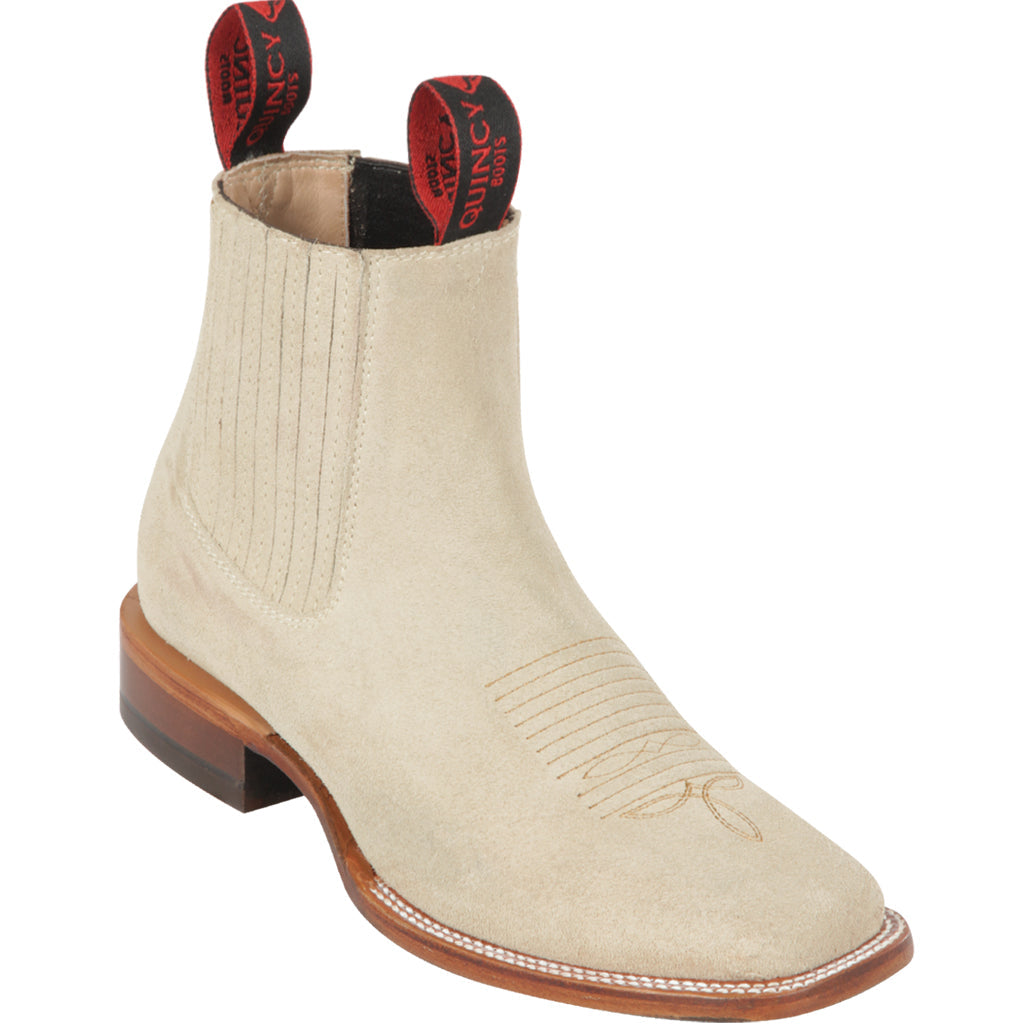Women's Bone Suede Charro Boots with Square Toe
