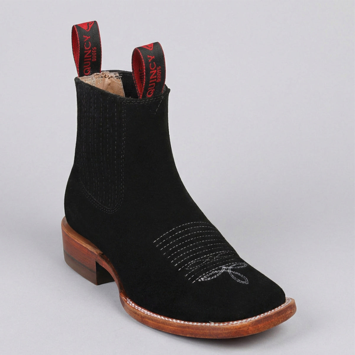 Women's Black Suede Ankle Cowgirl Boots with Square Toe