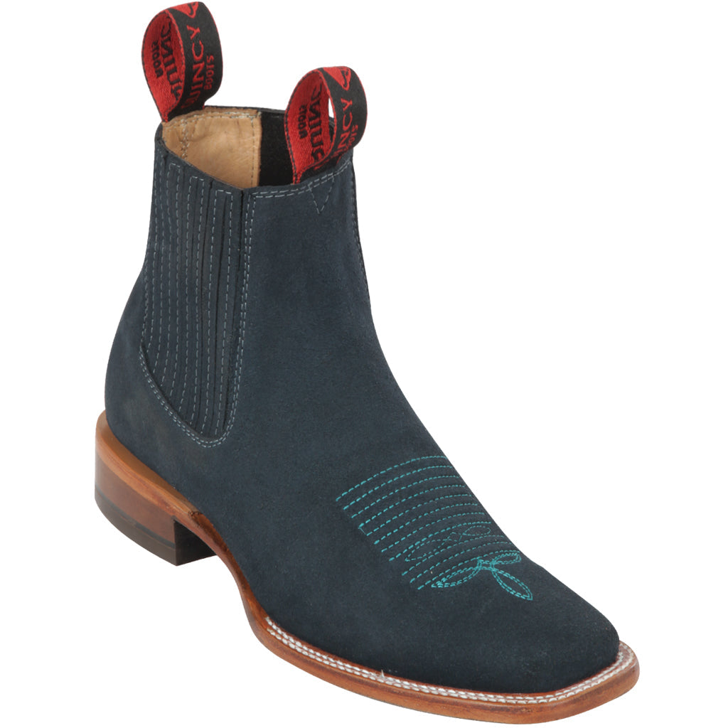 Stylish Blue Square-Toe Booties