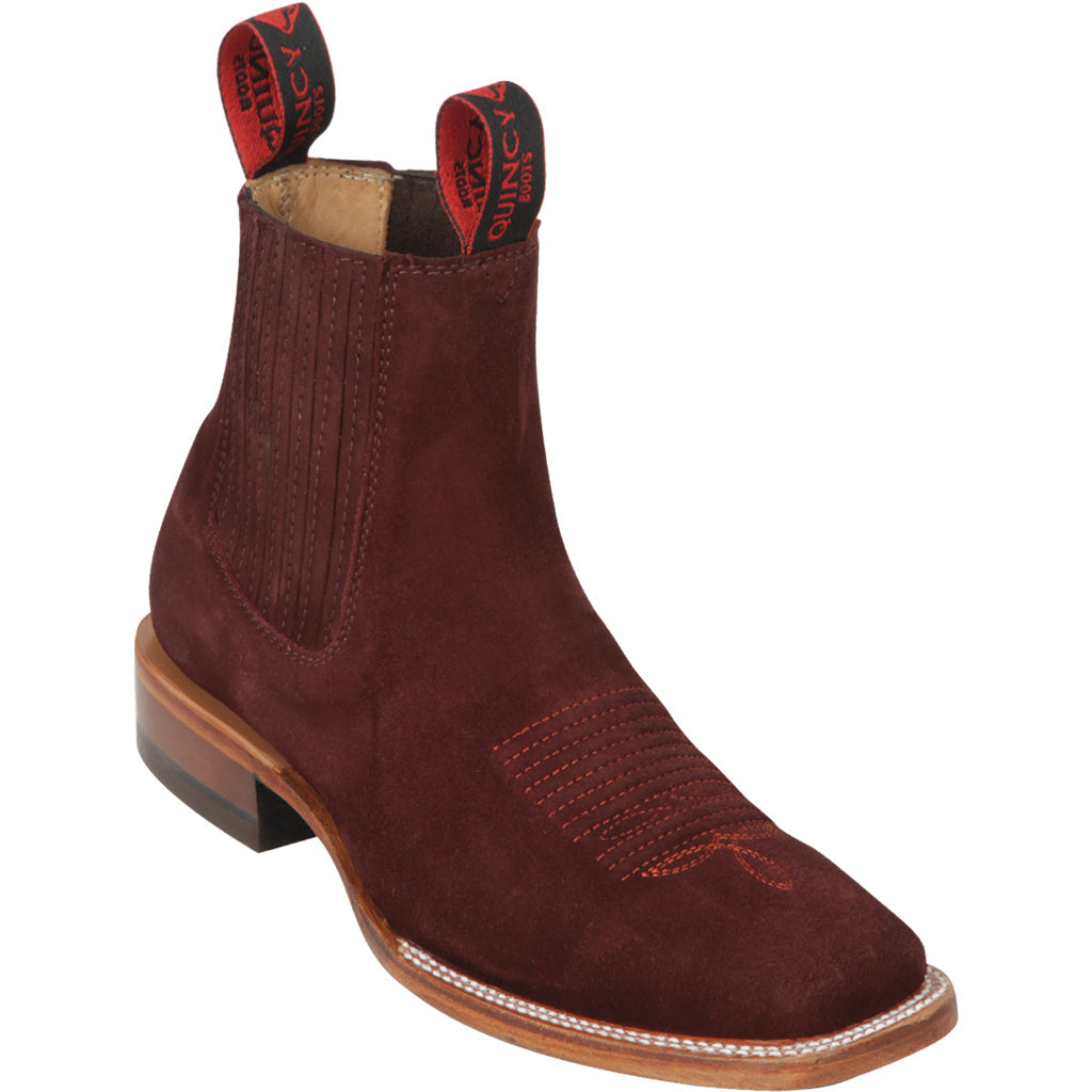 Women's Black Cherry Suede Ankle Boots with Square Toe