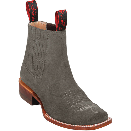 Grey Suede Square-Toe Ankle Booties