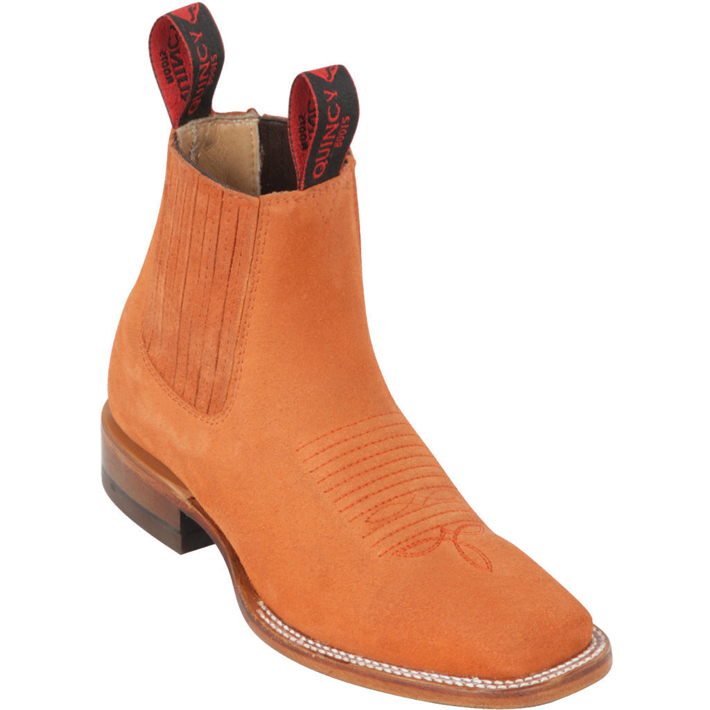 Stylish Orange Square-Toe Booties