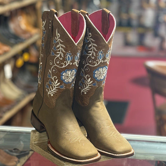 Floral Embroidered Cowgirl Boots with Square Toe