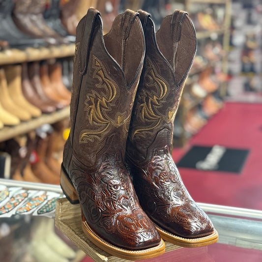 Women's Tooled Leather Square Toe Boots
