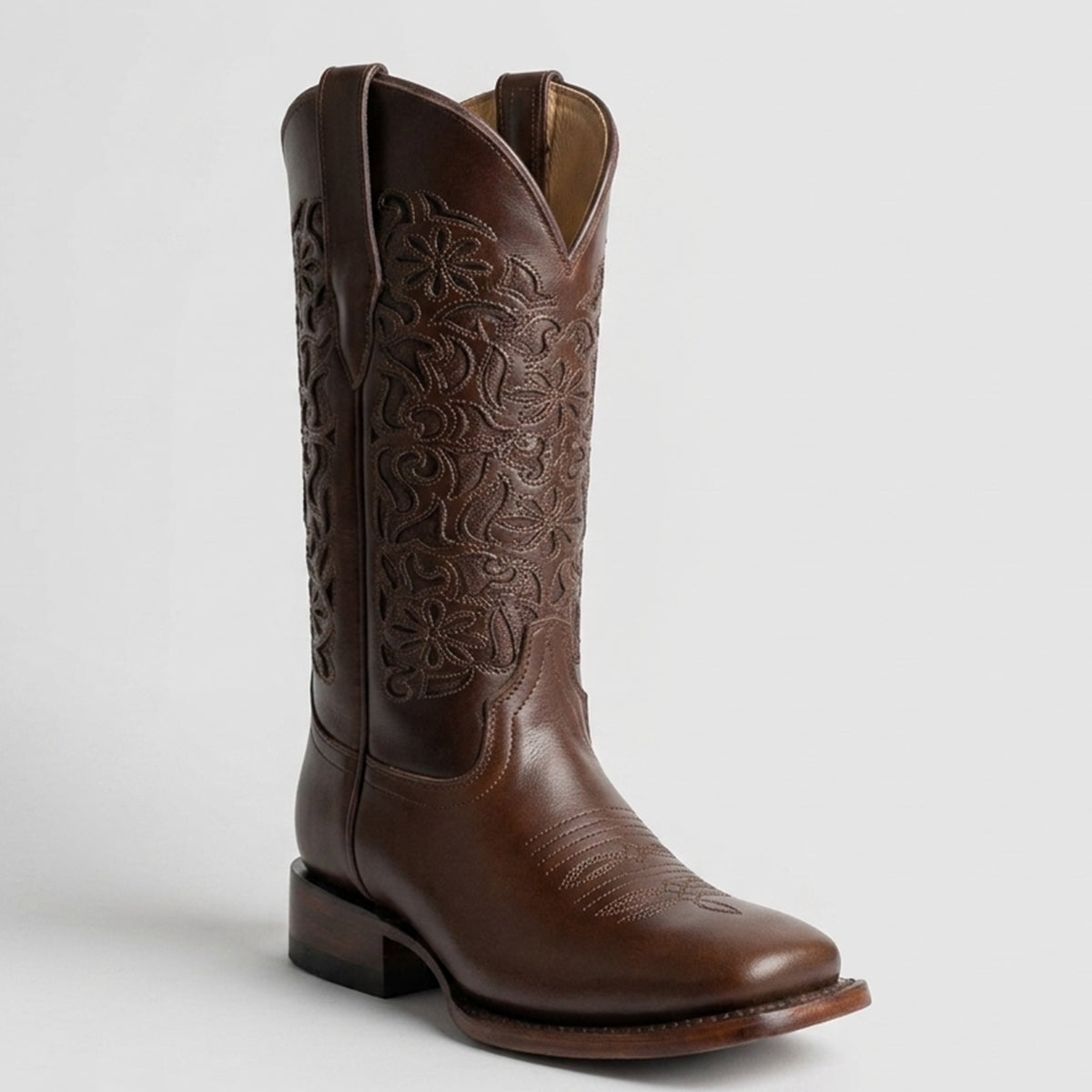 Toscana 12" Brown Laser-Engraved Square-Toe Cowgirl Boots