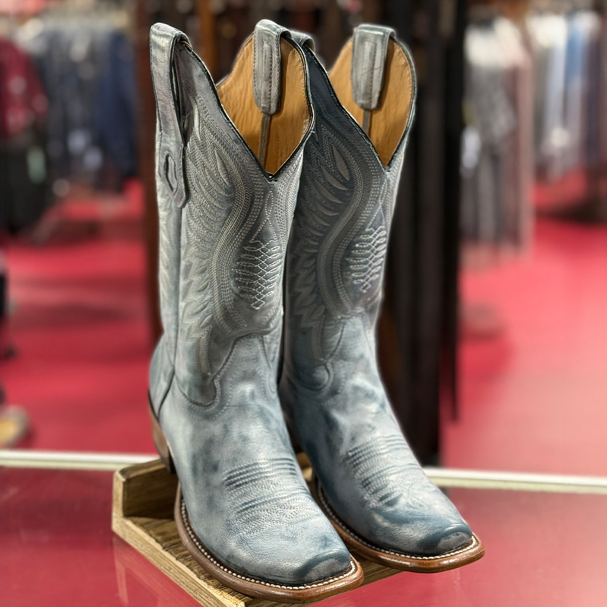 Vintage Blue Cowgirl Boots with Semi-Square Toe