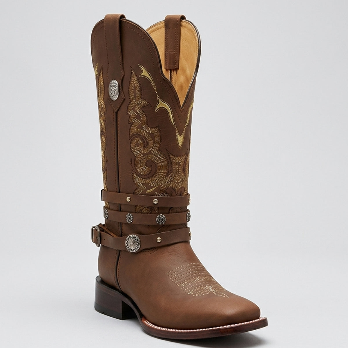 Doble R Yoali Brown Square-Toe Cowgirl Harness Boots