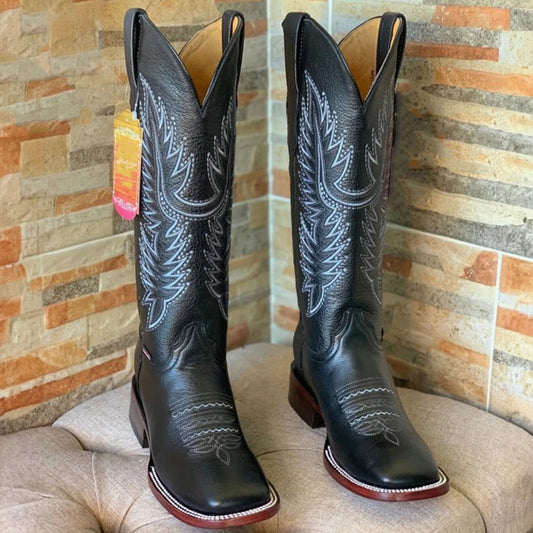 Black Square-Toe Cowgirl Boots