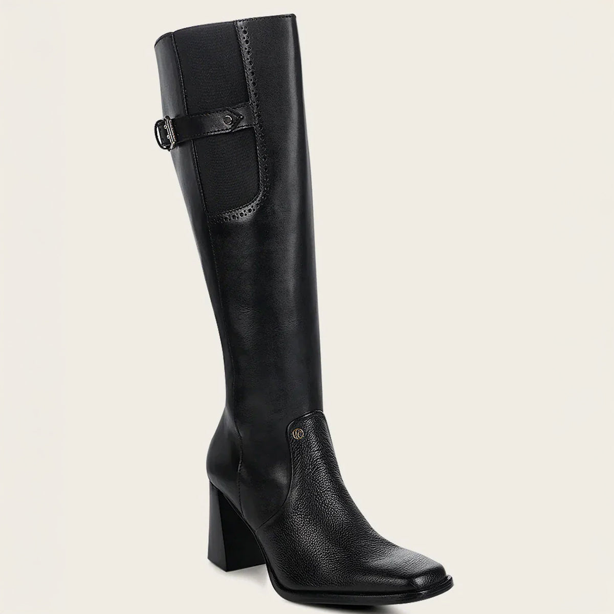 Women's Cuadra Black French-Toe Tall Leather Boots