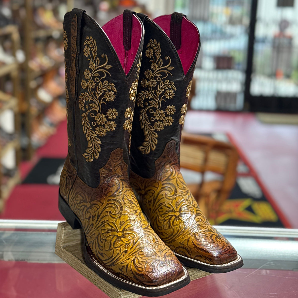 Oryx Tooled Leather Cowgirl Boots with Square Toe