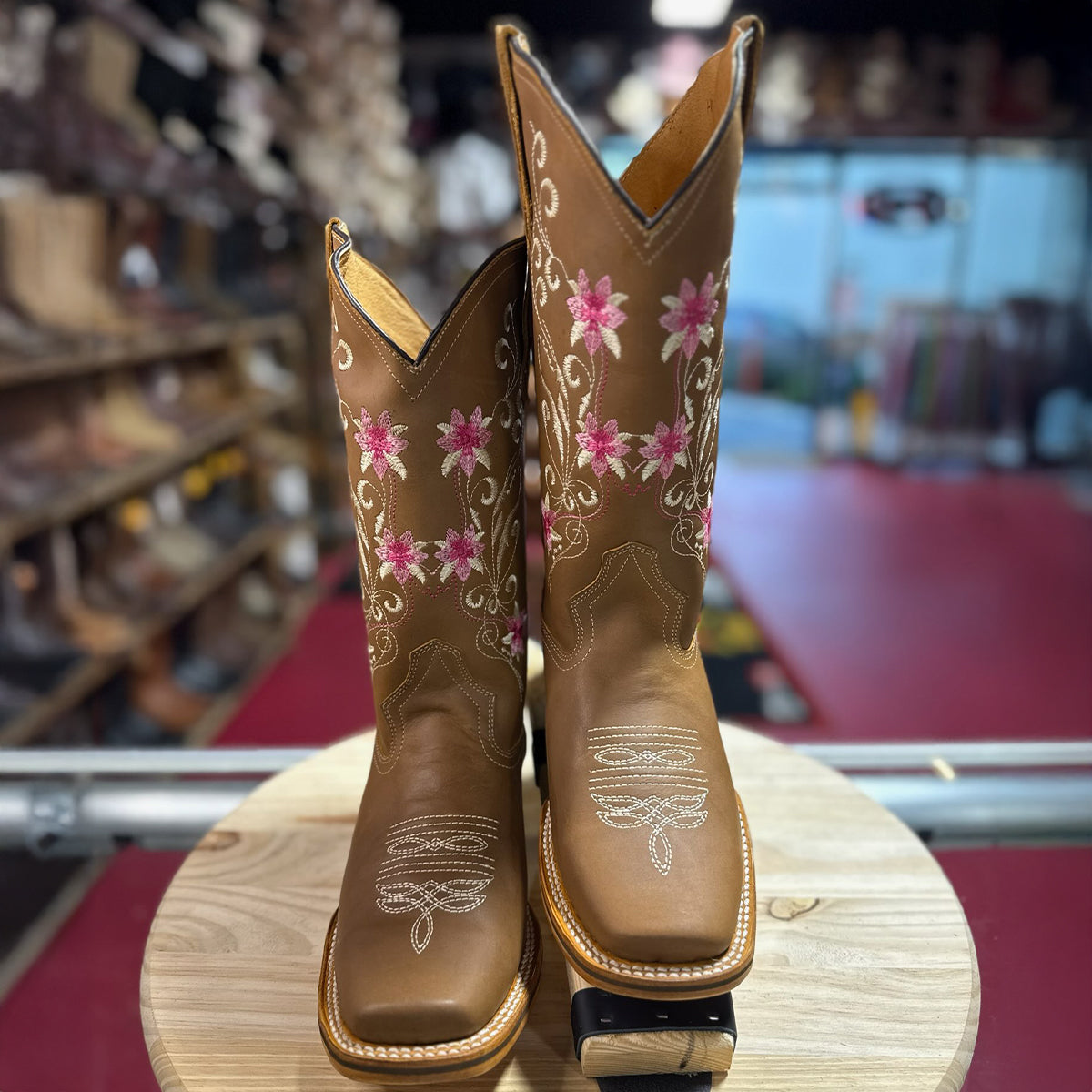 Women's Tan Square-Toe Boots