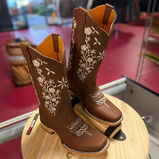 Floral Embroidered Cowgirl Boots with Square Toe