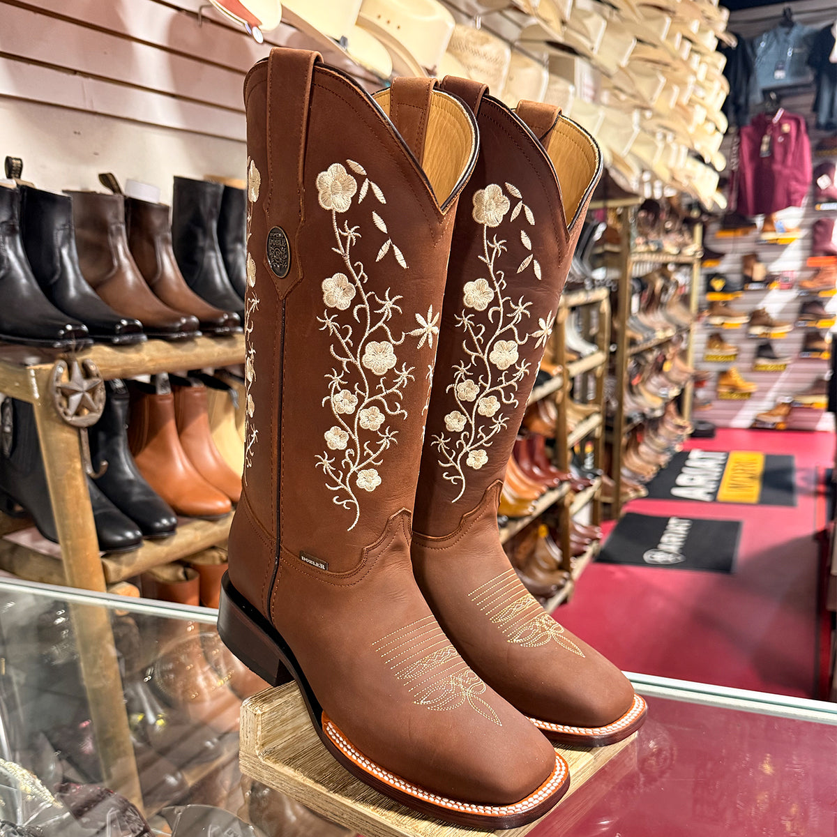 Doble R Dalia Cobre Floral Embroidered Square-Toe Cowgirl Boots