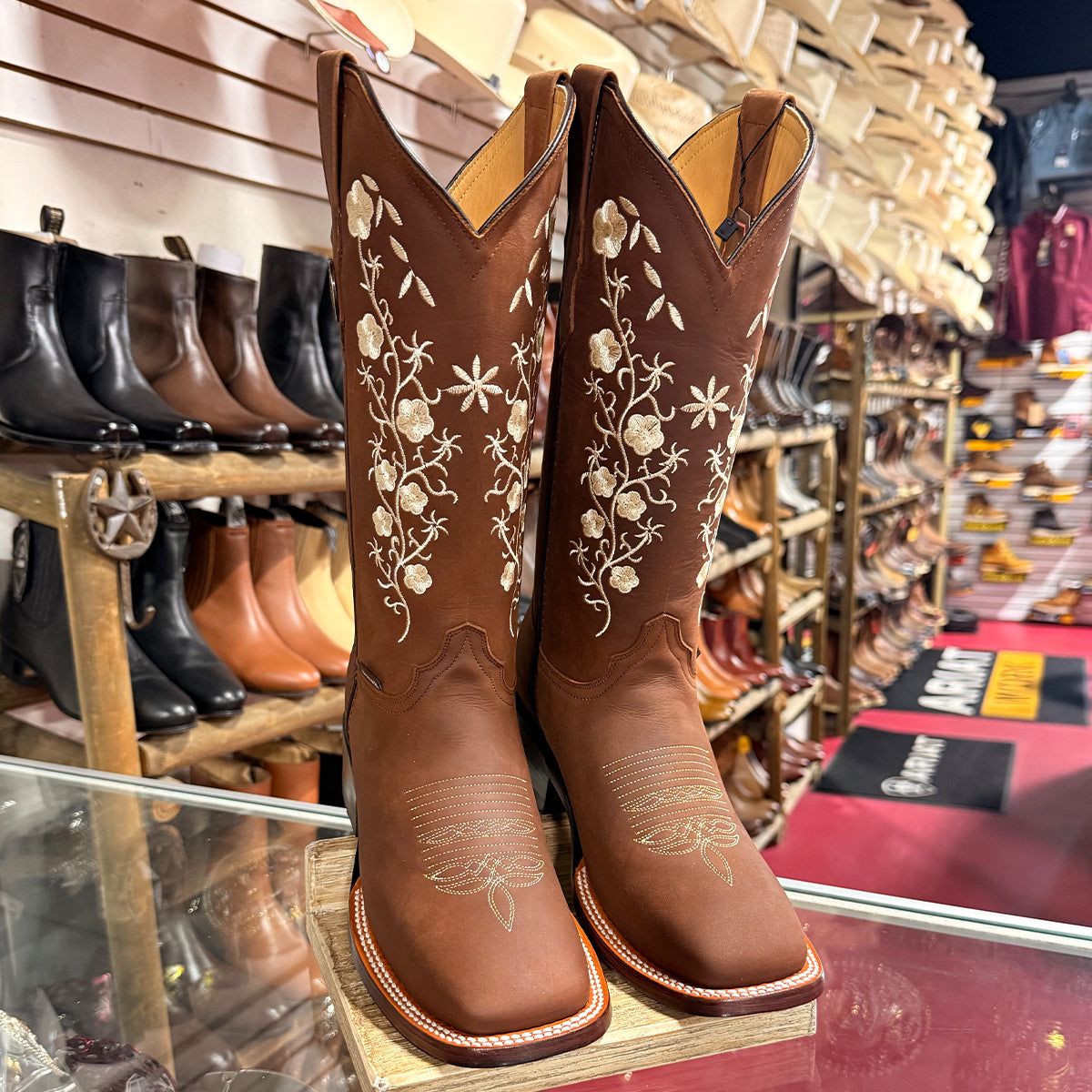 Doble R Dalia Cobre Floral Embroidered Square-Toe Cowgirl Boots