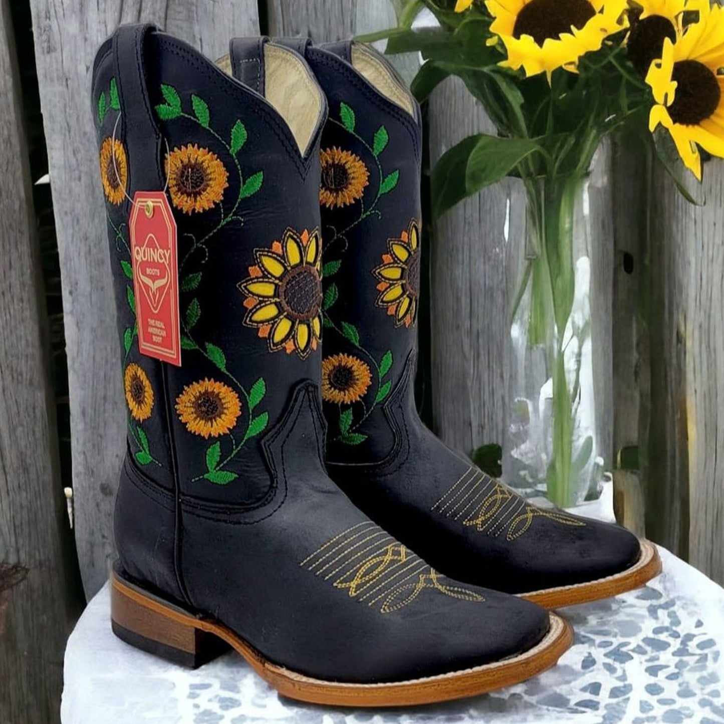 Women's Black Sunflower Square-Toe Cowboy Boots
