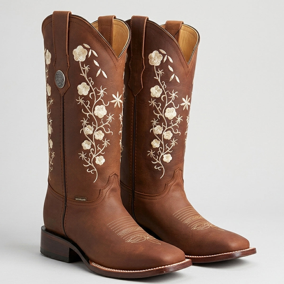 Doble R Dalia Cobre Floral Embroidered Square-Toe Cowgirl Boots