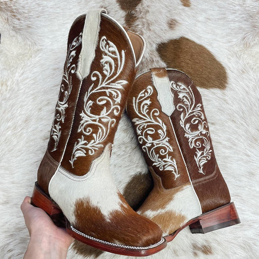 Chedron Women’s Hair-On Hide Square-Toe Boots