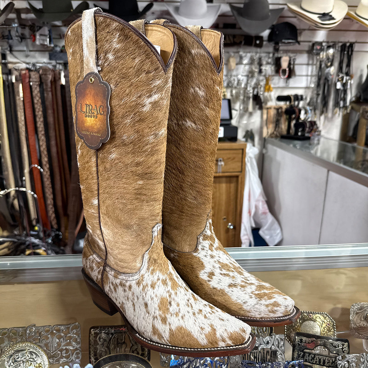 Lirac Women’s 14-Inch Tall Colorado Hair-On Hide Snip-Toe Cowgirl Boots