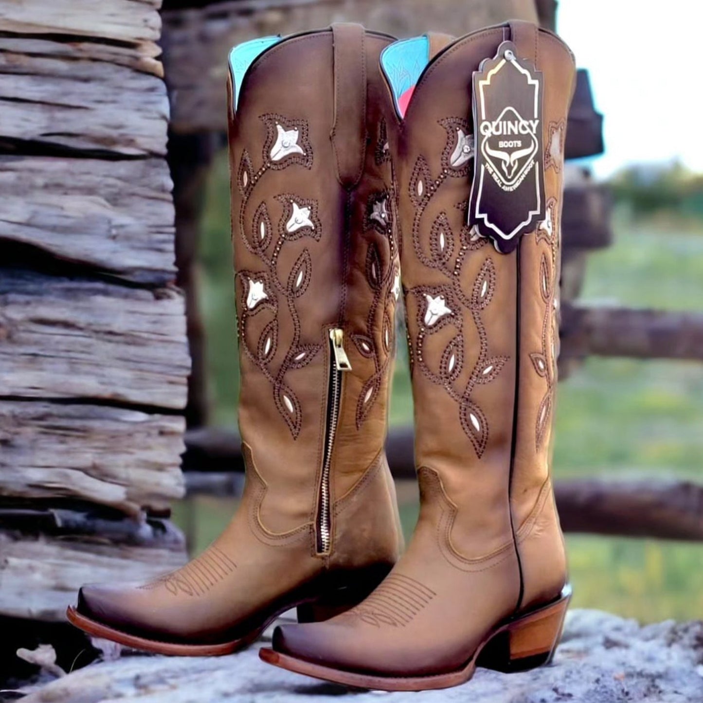 Tall Brown Cowgirl Boots with Snip-Toe Design