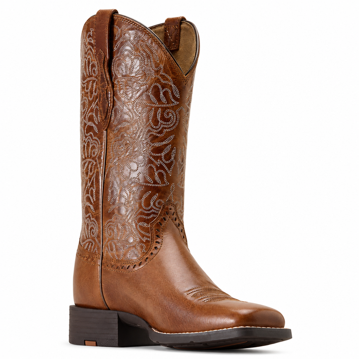 Ariat Round Up Remuda aged tan western boots, three-quarter view